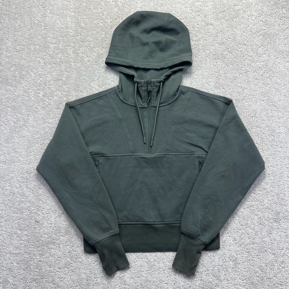 Old Navy Active Hooded Sweatshirt Womens XS Green Dynamic Fleece 1/4 Zip Cropped